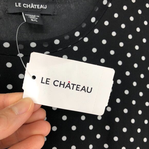 Le Chateau Black white Polka Dot short sleeve ruched NWT Dress Size Large - Picture 6 of 16